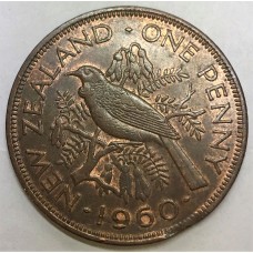 NEW ZEALAND 1960 . ONE 1 PENNY . ERROR . CLIPPED PLANCHET